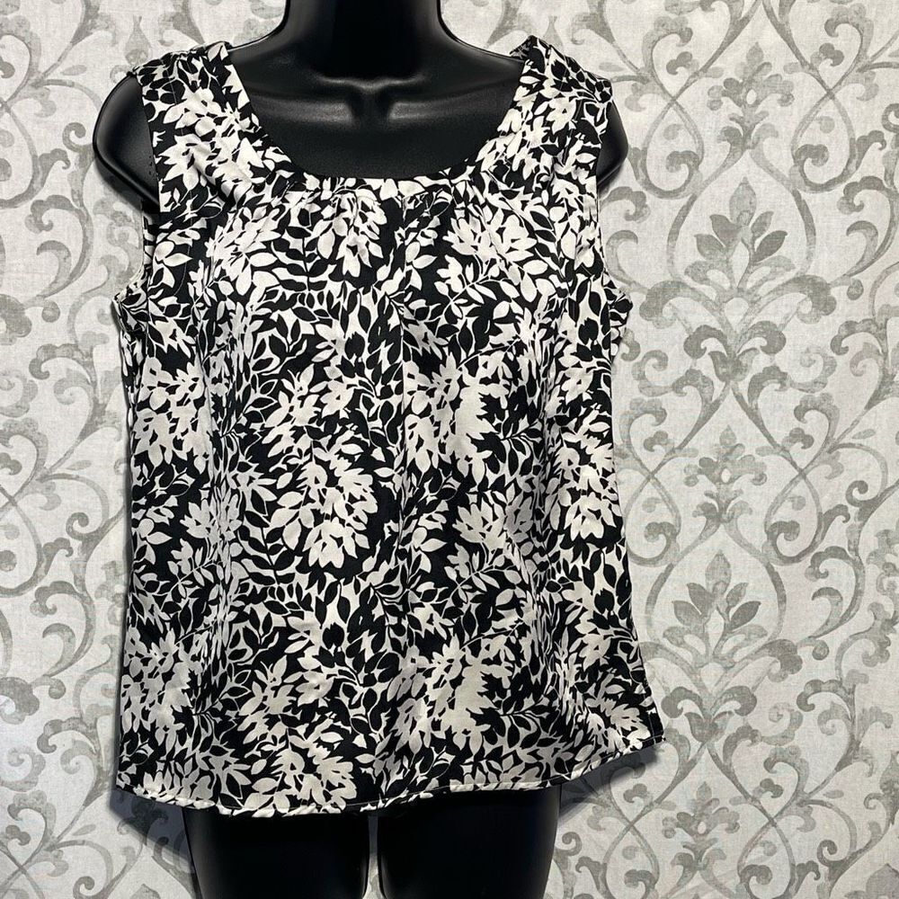 TALBOTS Black and White Floral Tank